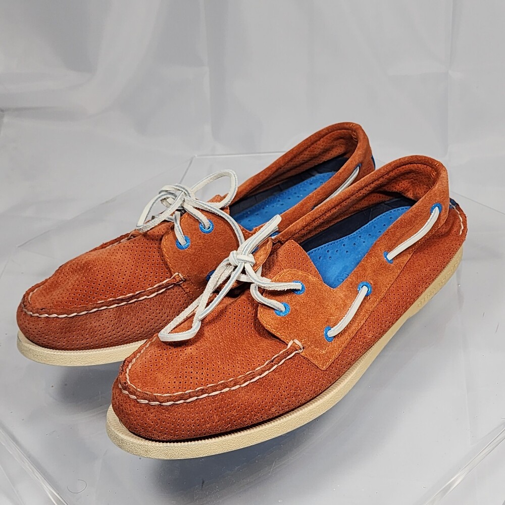 Sperry Top Sider For Barneys NY A/O 2-Eye 12 Orange Perforated Suede Boat Shoes